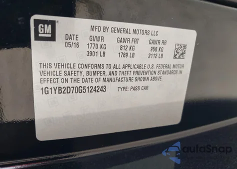 2016 Chevrolet Corvette Stingray z USA, uszkodzony, nr VIN 1G1YB2D70G5124243